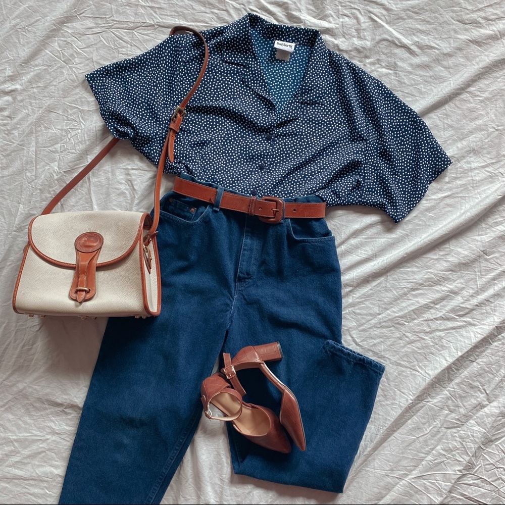 Bon Worth Size L Blue Polka Dot Blouse